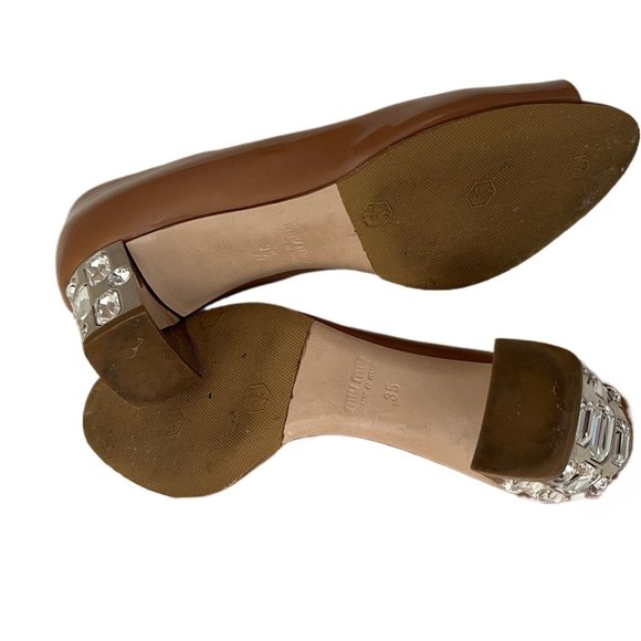 Miu Miu Patent Leather Open Toe embellished Caramel Pumps Size 35 (US Size 4.5) - Picture 12 of 13
